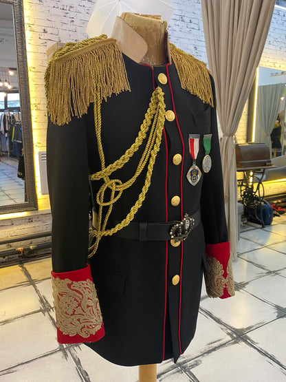 Black Jacket With Fringed Epaulettes and Golden Embroidery