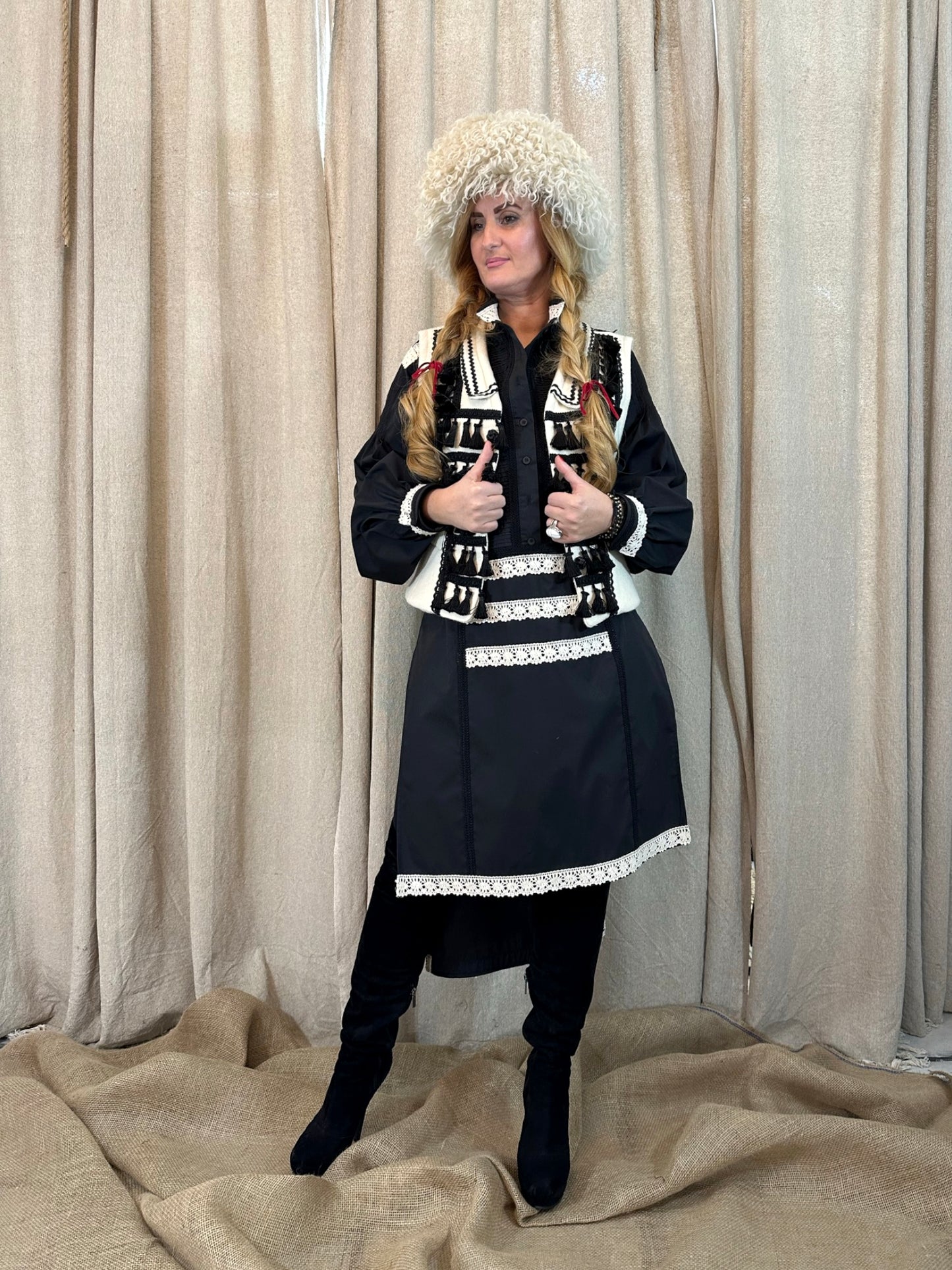 Romanian Folklore Inspired Vest - Cream & Black