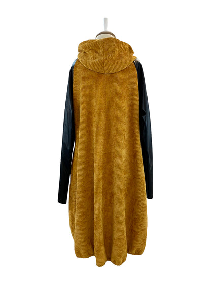 Yellow Hooded Jersey With Faux Leather Sleeves