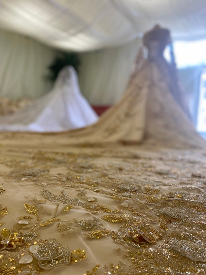 Golden Wedding Dress with 3D Floral Details