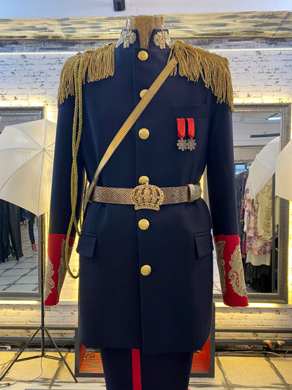 Navy Jacket With Fringed Epaulettes and Golden Embroidery