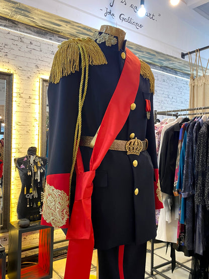 Navy Jacket With Fringed Epaulettes and Golden Embroidery