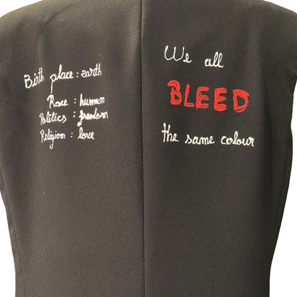 Black Vest With Hand-Painted Details, Safety Pins And Chains