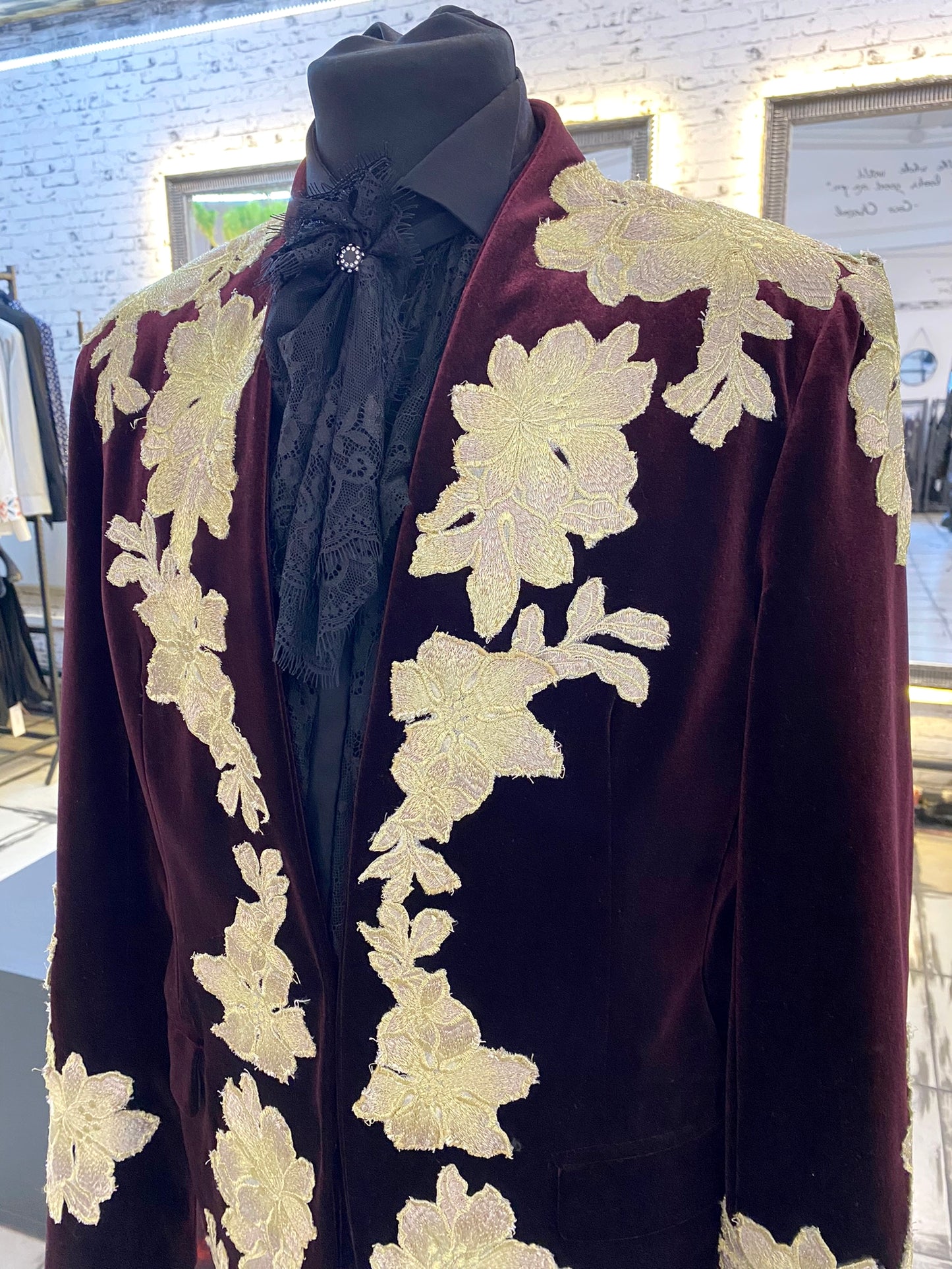 Grena Velvet Coat With Golden Thread Embroidery