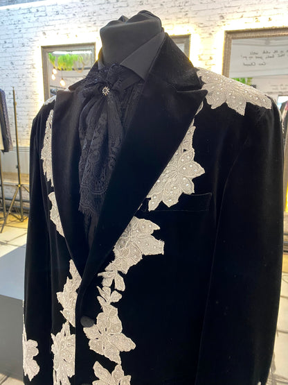 Black Velvet Jacket With Silver Thread Embroidery