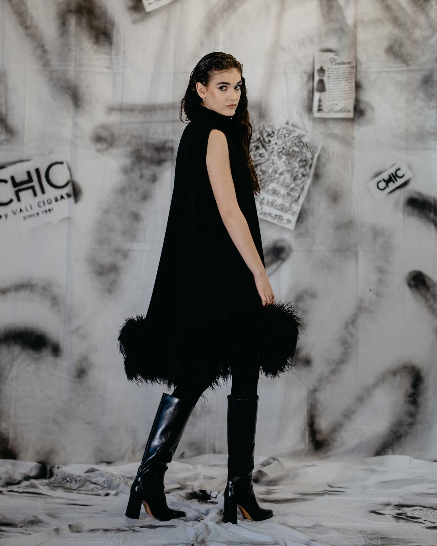 Puzzle Black Feathered Dress