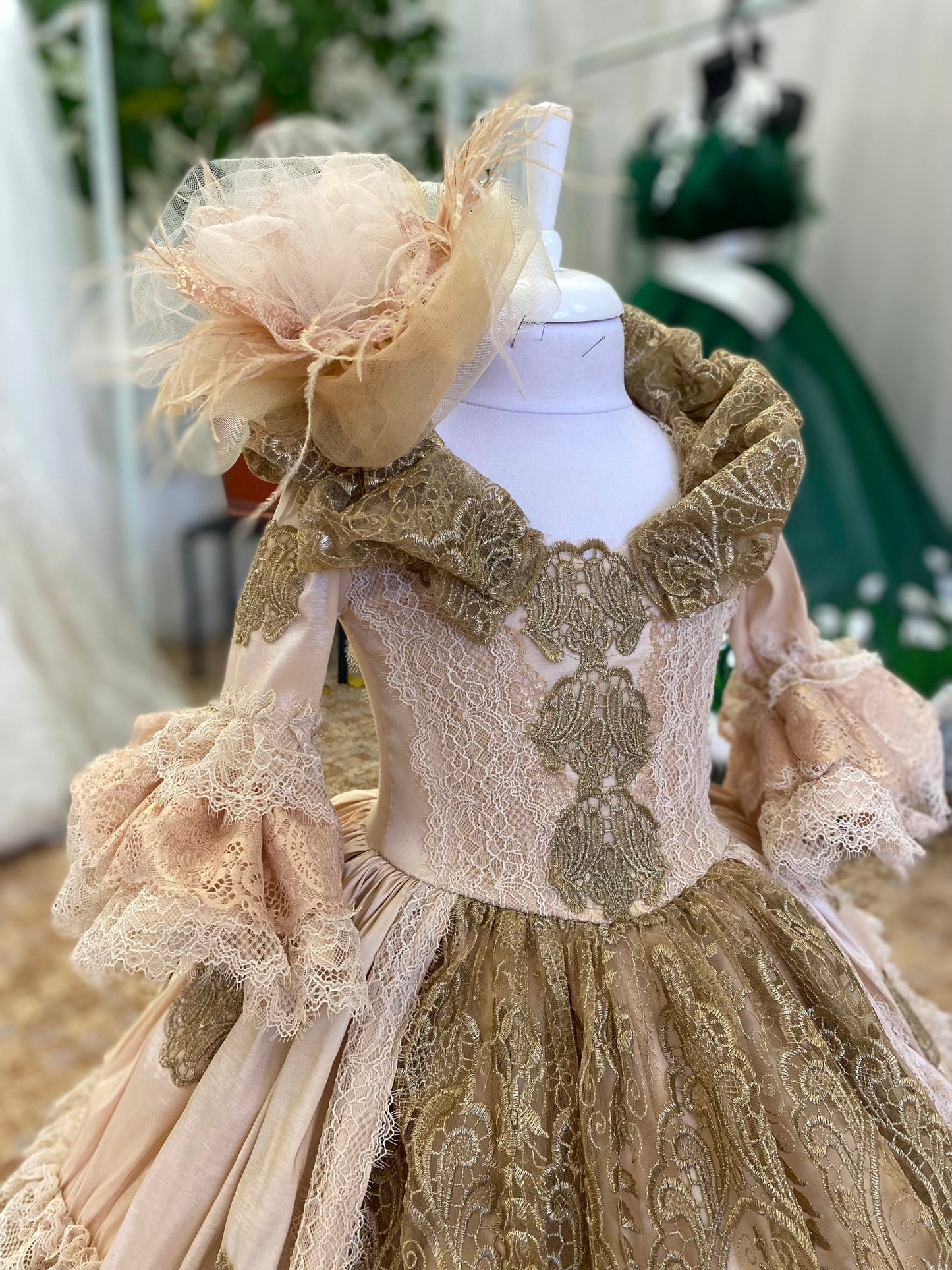 Peach Princess Dress With Golden Embroidery