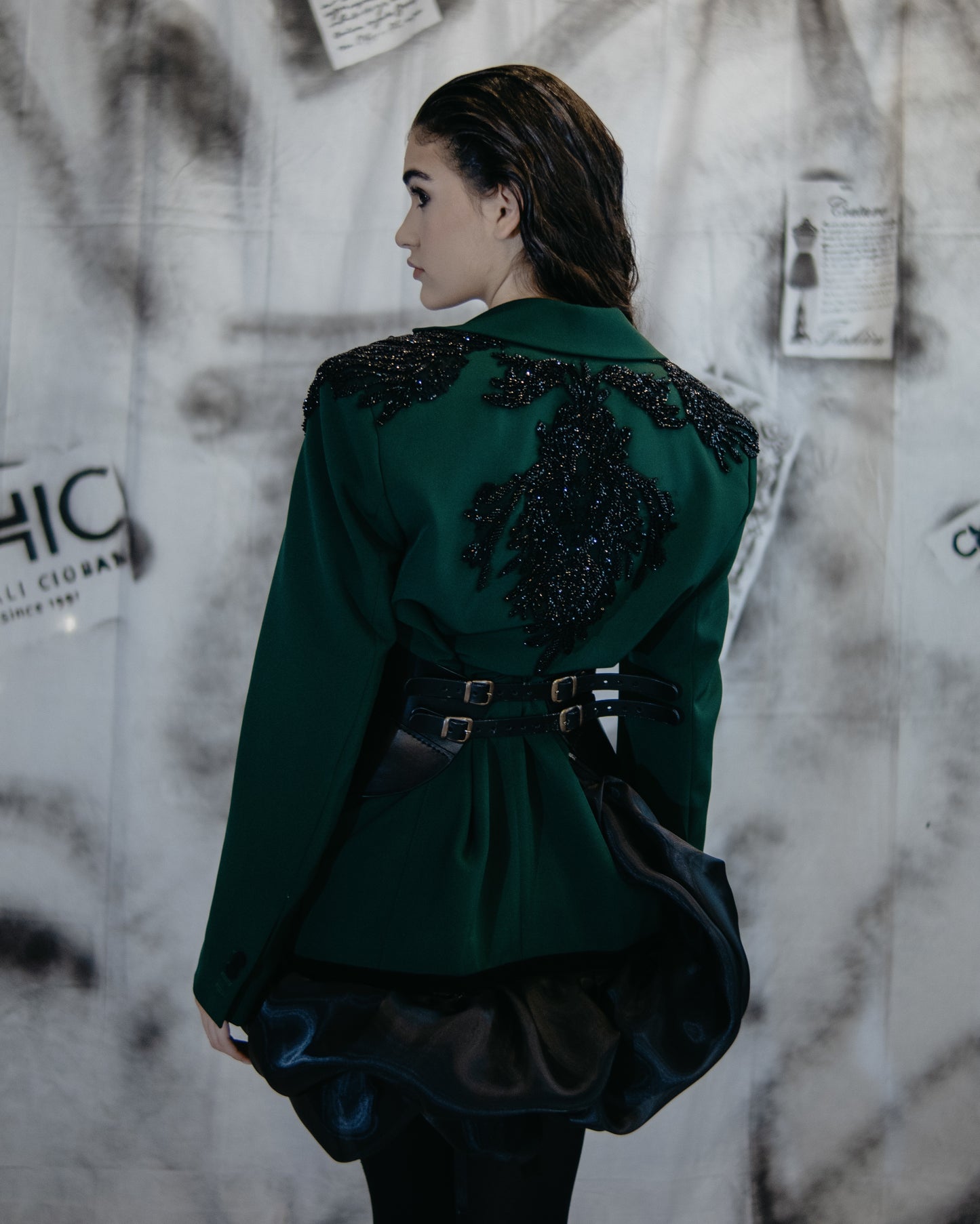 Puzzle Green Blazer With Embroidery
