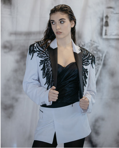 Puzzle White Smoking Jacket With Embroidery