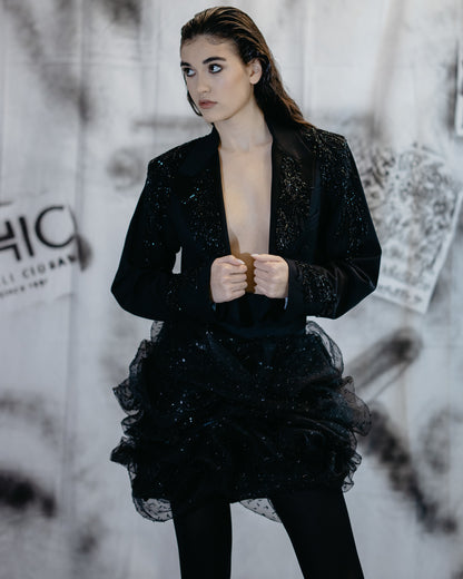 Puzzle Black Tailcoat With Embroidery