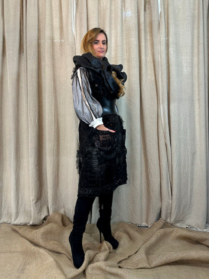 Romanian Folklore Inspired Black Fur Vest