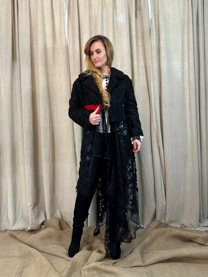 Black Fur Coat With Woolen Lace