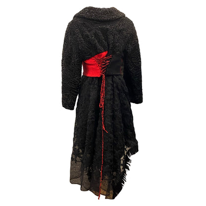 Black Fur Coat With Woolen Lace
