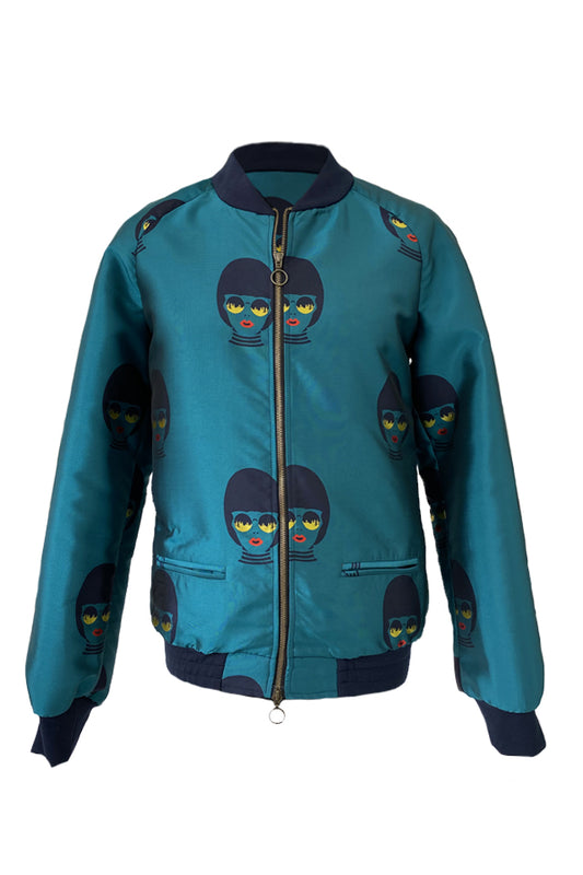 Unisex Bomber Jacket - Woman Print - Turquoise