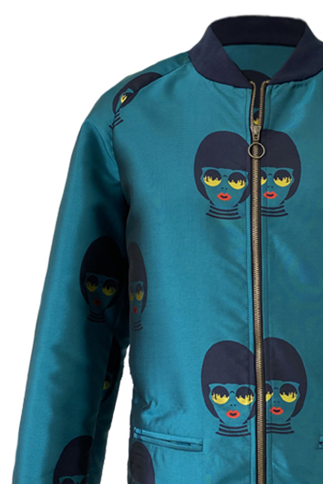 Unisex Bomber Jacket - Woman Print - Turquoise
