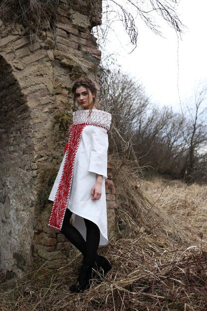 Romanian Folklore Inspired Dress With High Collar