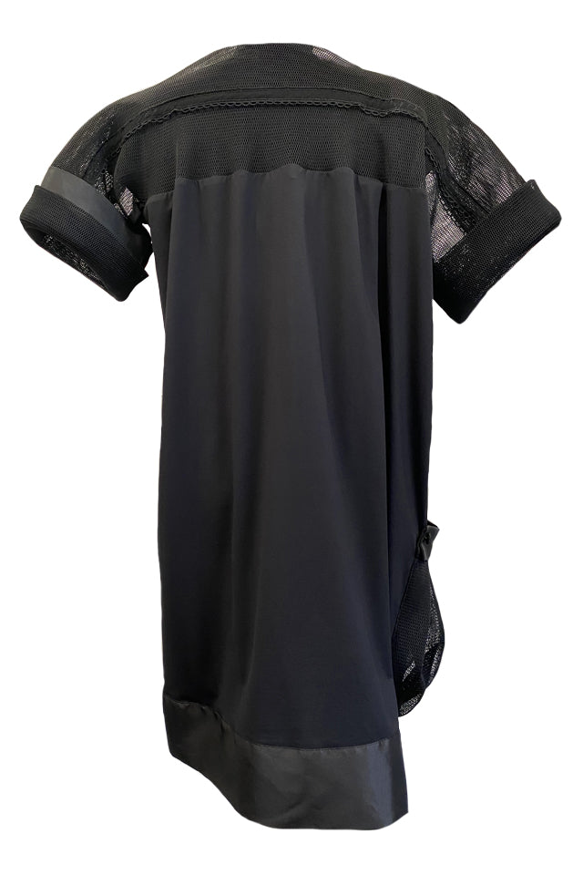 Black Dress With Mesh And Taffeta Details