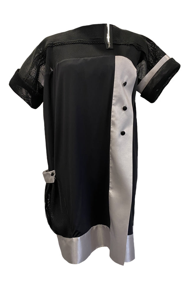 Black Dress With Mesh And Taffeta Details