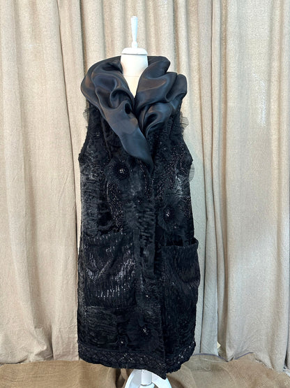 Romanian Folklore Inspired Black Fur Vest