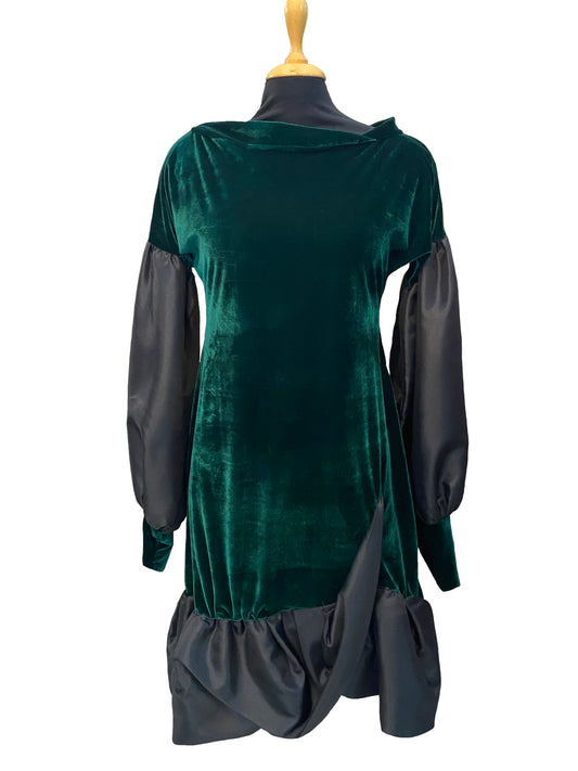 Velvet Dress With Taffeta Sleeves