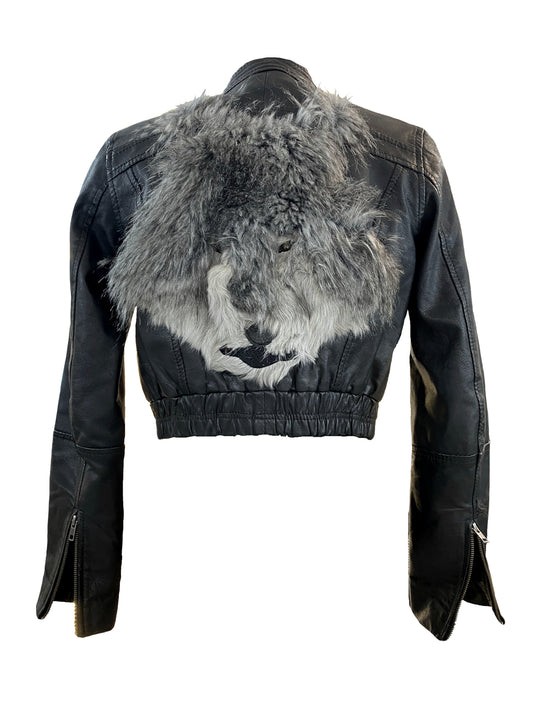 Leather Jacket with Handmade Wolf Collage