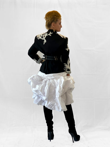 Black Jacket With White Taffeta and Embroidery