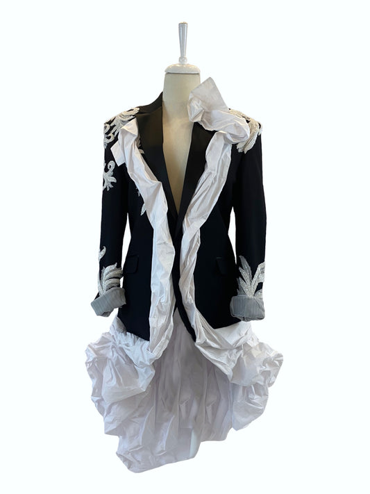 Black Jacket With White Taffeta and Embroidery