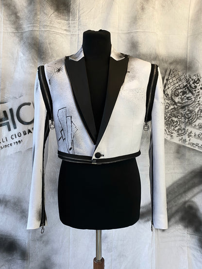 Puzzle Hand-painted Smoking Jacket With Metallic Zippers