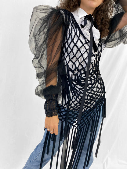 Hand-woven Black Tulle Dress